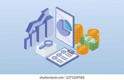 Check data from your smartphone with infographic charts.on blue background.3D design.isometric vector design Illustration.