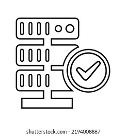 Check, database, server icon. Outline vector graphics.