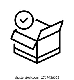 Symbol "Zustellungsbox-Position", Umrisssymbol für ankommendes Paket, "Bestellung versandt", "Logistik erfolgreich", "Fracht empfangen" und "Paketverfolgung" markieren. Vektorsymbol.