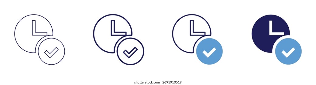 Check design icon in 4 different styles. Thin Line, Line, Bold Line, Duotone. Duotone style. Editable stroke.