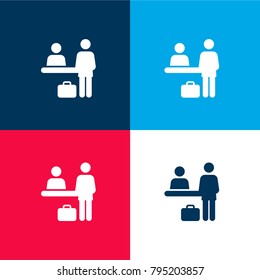 Check in desk four color material and minimal icon logo set in red and blue