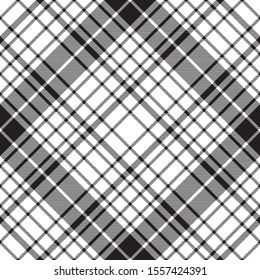 Check diagonal texture plaid black white seamless pattern. Vector illustration.