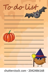 Check To do list with halloween owl, pumpkin and bat. For notebox, planner, daily planner and etc. For paper product.