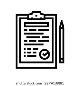 comprobar el vector de icono de línea de archivo de documento. marca el signo del archivo de documento. símbolo de contorno aislado ilustración negra