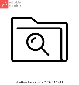 Check document with search sign icon. Magnifying glass over the folder. concept of scan or searching for documents or file. Editable stroke Vector illustration. Design on white background. EPS 10