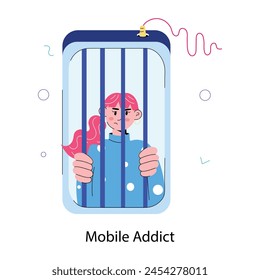 Check doodle mini illustration of mobile addict 