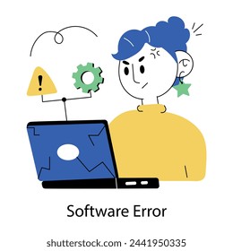 Überprüfen Sie Doodle Mini-Illustration des Softwarefehlers 