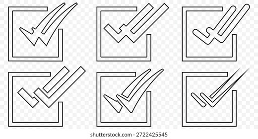 Check and double check icon set. Double check symbol, sent, delivered, seen. Message status, chat icon with double check mark. Vector On Transparent Background. EPS 10.