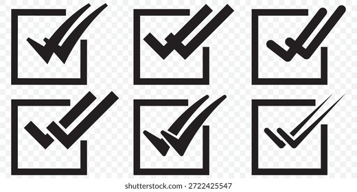 Symbolsatz für die Überprüfung und doppelte Überprüfung. Doppeltes Schecksymbol, gesendet, geliefert, gesehen. Nachrichtenstatus, Chat-Symbol mit doppeltem Häkchen. Vektor auf transparentem Hintergrund. EPS 10.