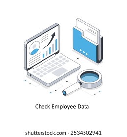Compruebe la ilustración de stock isométrica de datos de empleados. EPS Archivo ilustración de stock