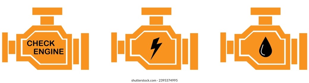 Check Engine car icon collection. Car control panel interface. Vector illustration. Vector Graphic. EPS 10