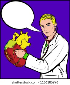 Check engine doctor medicine heart health pop art retro style, Retro Vintage comic book artwork