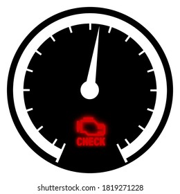 check engine glowing icon on car speedometer. Malfunction, engine breakdown. Vehicle malfunction warning. Service in service center. Vector