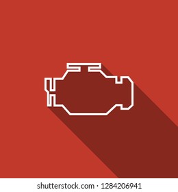 Check engine icon isolated with long shadow. Flat design. Vector Illustration