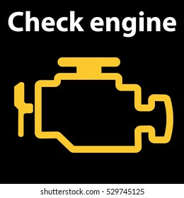 Check Engine Icon. Warning Dashboard Signs. Vector Illustration. Emissions Warning Light Show On A Black Background