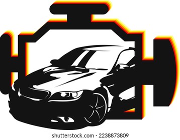 Check engine injector symbol. Passenger car banner for business. Auto repair and service diagnostics