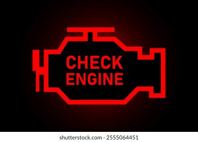 Check engine light , red icon isolated on black background