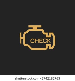 The check engine light is a warning indicator that appears on a vehicle's dashboard when the engine control unit detects a problem with the engine or emissions system. It is typically a yellow or orange light that is shaped like an motor or has the word 'check' on it. In this image, the check engine light is depicted on a black background, drawing attention to its importance.