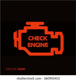 Check Engine, Red Icon Isolated On Black Background