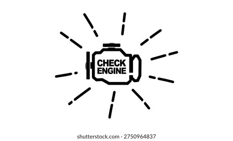 check engine symbol, black isolated silhouette