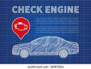 Check engine vector illustration. Car technical service concept with check engine warning sign and sample text.
