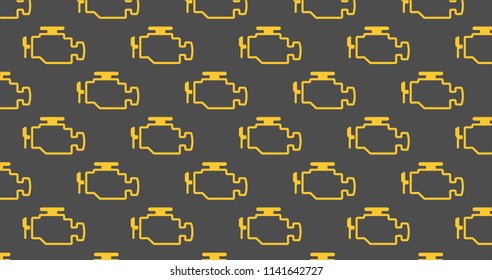 Check engine vector illustration pattern on grey background. Engine problem icon/pictogram as seen in a car instrument cluster. Warning dashboard signs.