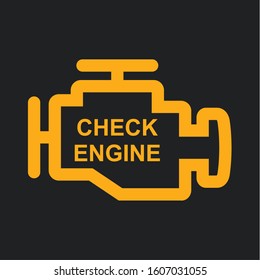 Check engine warning sign isolated in black background. Engine repair vector illustration