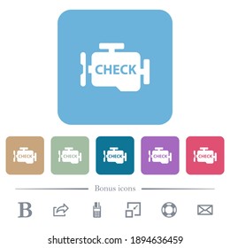 Überprüfen Sie die weißen flachen Symbole des Motors auf farbigen, abgerundeten quadratischen Hintergründen. 6 Bonussymbole enthalten