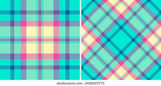 Revisa el fondo de tela de patrón vectorial a cuadros con una textura de tartán textil sin costuras. Conjunto en colores arcoíris. Ideas de álbumes para proyectos creativos.