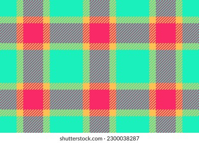 Check fabric background. Texture seamless plaid. Vector textile pattern tartan in turquoise and red colors.