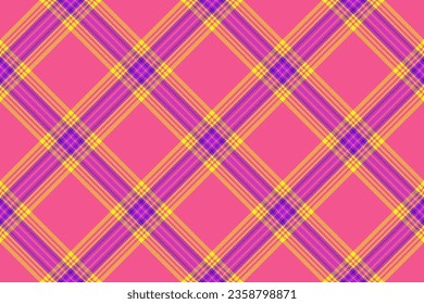 Comprobar el patrón de tela de manto tartán sin fisuras con fondo vectorial textil de textura en colores rosa y violeta.