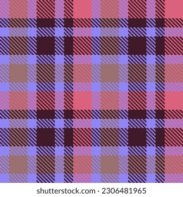 Check fabric pattern. Tartan textile background. Plaid seamless vector texture in red and dark colors.
