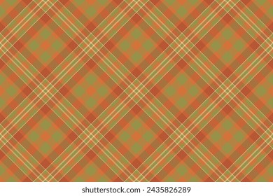 Check fabric pattern of textile plaid texture with a seamless tartan vector background in orange and yellow colors.