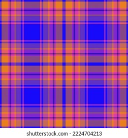 Compruebe la tela sin fisuras. Vector de patrón textil. Colocar la textura de fondo tartán en colores morado y naranja.