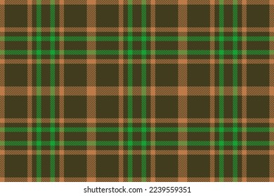 Check fabric textile. Tartan vector seamless. Plaid pattern background texture in orange and green colors.