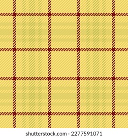 Check fabric textile. Vector plaid pattern. Texture background seamless tartan in yellow and red colors.
