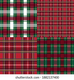 Check fabric texture seamless pattern. Red and green background.