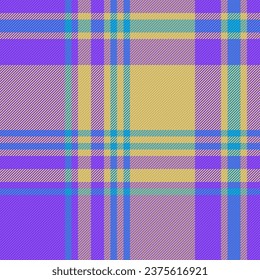 Schau die Vektorgrafik der Textiltartan-Plaid mit einem Muster nahtlos in violetten und gelben Farben.