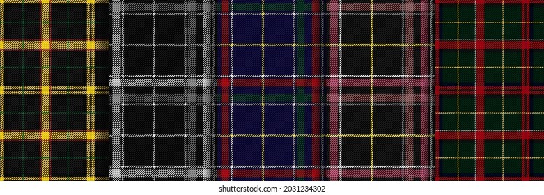 Check fashion seamless patterns set. Tartan repeat backgrounds for fashion textile prints, wallpaper, wrapping