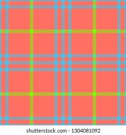 Check fashion tweed blue, coral and green seamless pattern for fashion textile prints, wallpaper, wrapping, fabric imitation and backgrounds.