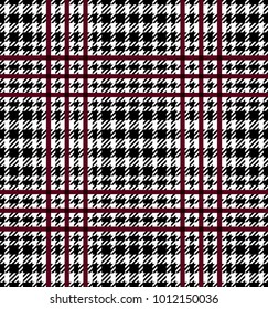 Check fashion tweed burgundy, white and black seamless pattern for fashion textile prints, wallpaper, wrapping, fabric imitation and backgrounds.