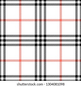 Check fashion tweed white, coral and black seamless pattern for fashion textile prints, wallpaper, wrapping, fabric imitation and backgrounds.