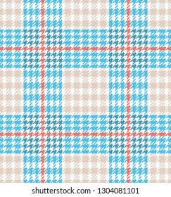 Check fashion tweed white, coral and blue seamless pattern for fashion textile prints, wallpaper, wrapping, trendy fabric imitation and backgrounds.