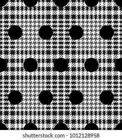 Check fashion tweed white, grey and black polka dot seamless pattern for fashion textile prints, wallpaper, wrapping, fabric imitation and romantic wedding and birthgay backgrounds.