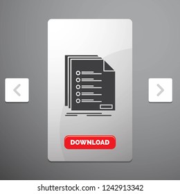 Check, filing, list, listing, registration Glyph Icon in Carousal Pagination Slider Design & Red Download Button