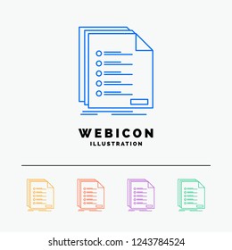 Check, filing, list, listing, registration 5 Color Line Web Icon Template isolated on white. Vector illustration