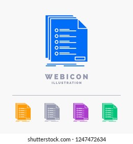 Check, filing, list, listing, registration 5 Color Glyph Web Icon Template isolated on white. Vector illustration