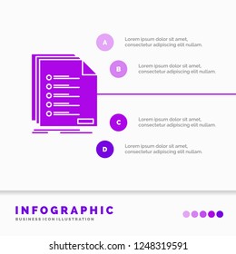 Check, filing, list, listing, registration Infographics Template for Website and Presentation. GLyph Purple icon infographic style vector illustration.