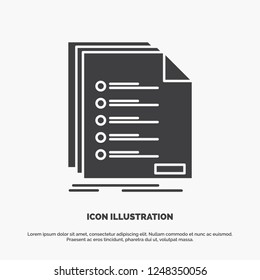Check, filing, list, listing, registration Icon. glyph vector gray symbol for UI and UX, website or mobile application