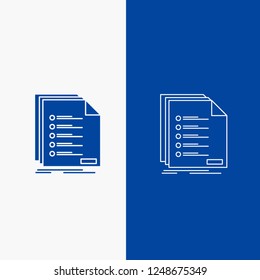 Check, filing, list, listing, registration Line and Glyph web Button in Blue color Vertical Banner for UI and UX, website or mobile application